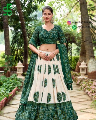 Festive Flair Bandhej Print Tussar Silk Lehenga Choli 1229 Green Colour Artisan Charm Bandhej Tussar Silk Lehenga Choli with Gotta Patti Border and Ta lehenga choli