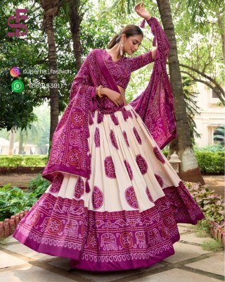 Festive Flair Bandhej Print Tussar Silk Lehenga Choli 1229 Wine Colour Artisan Charm Bandhej Tussar Silk Lehenga Choli with Gotta Patti Border and Tas lehenga choli