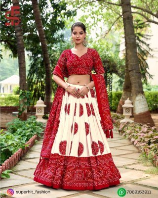 Festive Flair Bandhej Print Tussar Silk Lehenga Choli 1229 Red Colour Artisan Charm Bandhej Tussar Silk Lehenga Choli with Gotta Patti Border and Tas lehenga choli