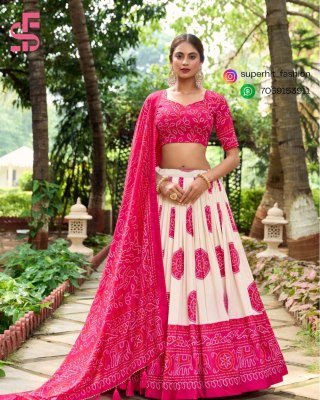 Festive Flair Bandhej Print Tussar Silk Lehenga Choli 1229 Pink Colour Artisan Charm Bandhej Tussar Silk Lehenga Choli with Gotta Patti Border and Tas lehenga choli