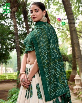 Festive Flair Bandhej Print Tussar Silk Lehenga Choli 1229 Green Colour Artisan Charm Bandhej Tussar Silk Lehenga Choli with Gotta Patti Border and Ta lehenga choli