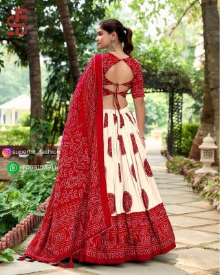 Festive Flair Bandhej Print Tussar Silk Lehenga Choli 1229 Red Colour Artisan Charm Bandhej Tussar Silk Lehenga Choli with Gotta Patti Border and Tas lehenga choli