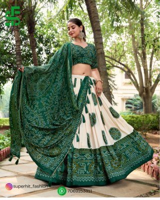 Festive Flair Bandhej Print Tussar Silk Lehenga Choli 1229 Green Colour Artisan Charm Bandhej Tussar Silk Lehenga Choli with Gotta Patti Border and Ta lehenga choli