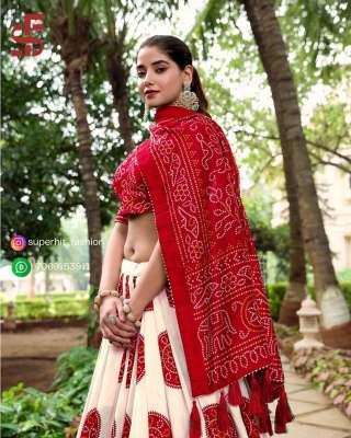 Festive Flair Bandhej Print Tussar Silk Lehenga Choli 1229 Red Colour Artisan Charm Bandhej Tussar Silk Lehenga Choli with Gotta Patti Border and Tas lehenga choli