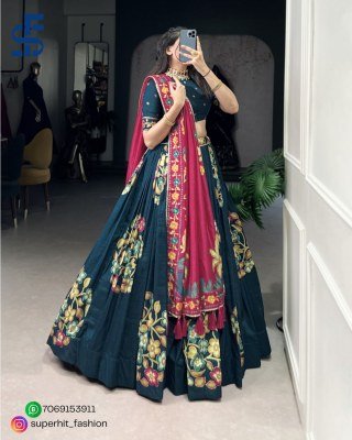 Festive Tussar Dreams Lehenga Choli 1239 Blue Colour Set Foil Work And Gotta Patti Lehenga  Foil Print And Lace Touch Lehenga Wholesale lehenga choli