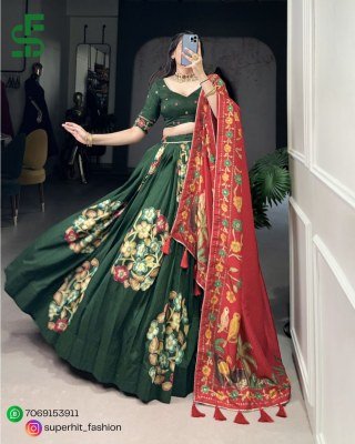 Festive Tussar Dreams Lehenga Choli 1239 Green Colour Set Foil Work And Gotta Patti Lehenga  Foil Print And Lace Touch Lehenga Wholesale lehenga choli