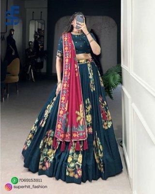 Festive Tussar Dreams Lehenga Choli 1239 Blue Colour Set Foil Work And Gotta Patti Lehenga  Foil Print And Lace Touch Lehenga Wholesale lehenga choli