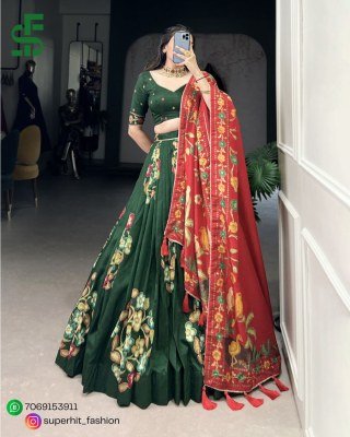 Festive Tussar Dreams Lehenga Choli 1239 Green Colour Set Foil Work And Gotta Patti Lehenga  Foil Print And Lace Touch Lehenga Wholesale lehenga choli