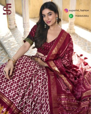 Festive Tussar Silk Ikkat Print Lehenga Choli 1223 Maroon Colour Tussar Silk Lehenga Choli with Ikkat Print, Foil Work And Gotta Patti Border Wholesal lehenga choli