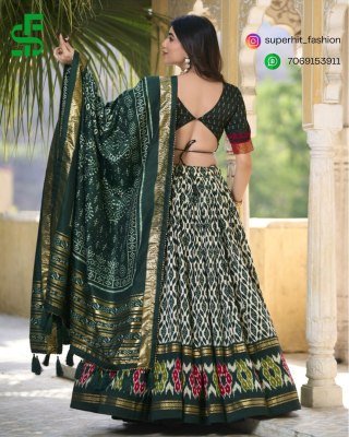 Festive Tussar Silk Ikkat Print Lehenga Choli 1223 Green Colour Tussar Silk Lehenga Choli with Ikkat Print, Foil Work And Gotta Patti Border Wholesal lehenga choli