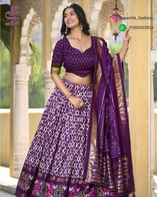 Festive Tussar Silk Ikkat Print Lehenga Choli 1223 Purple Colour Tussar Silk Lehenga Choli with Ikkat Print, Foil Work And Gotta Patti Border Wholesal lehenga choli