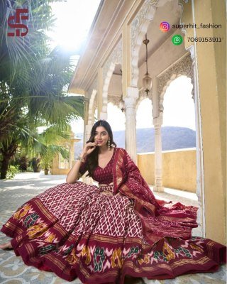 Festive Tussar Silk Ikkat Print Lehenga Choli 1223 Maroon Colour Tussar Silk Lehenga Choli with Ikkat Print, Foil Work And Gotta Patti Border Wholesal lehenga choli