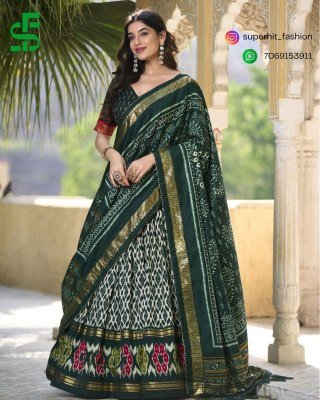 Festive Tussar Silk Ikkat Print Lehenga Choli 1223 Green Colour Tussar Silk Lehenga Choli with Ikkat Print, Foil Work And Gotta Patti Border Wholesal lehenga choli