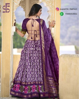 Festive Tussar Silk Ikkat Print Lehenga Choli 1223 Purple Colour Tussar Silk Lehenga Choli with Ikkat Print, Foil Work And Gotta Patti Border Wholesal lehenga choli