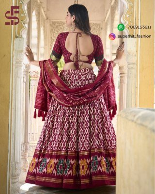 Festive Tussar Silk Ikkat Print Lehenga Choli 1223 Maroon Colour Tussar Silk Lehenga Choli with Ikkat Print, Foil Work And Gotta Patti Border Wholesal lehenga choli