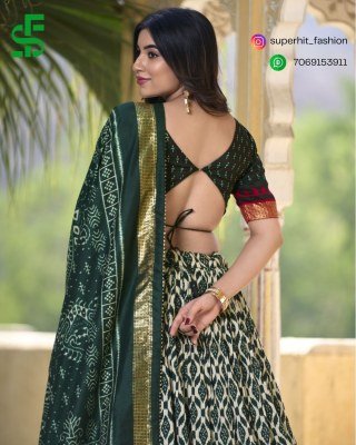 Festive Tussar Silk Ikkat Print Lehenga Choli 1223 Green Colour Tussar Silk Lehenga Choli with Ikkat Print, Foil Work And Gotta Patti Border Wholesal lehenga choli