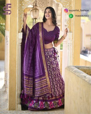Festive Tussar Silk Ikkat Print Lehenga Choli 1223 Purple Colour Tussar Silk Lehenga Choli with Ikkat Print, Foil Work And Gotta Patti Border Wholesal lehenga choli