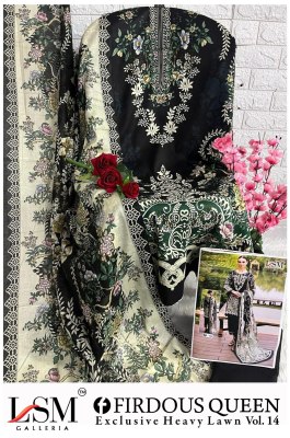 Firdous Queen vol 14 by Lsm Galleria Pure Heavy Lawn unstitched suit catalogue at affordable rate salwar kameez catalogs