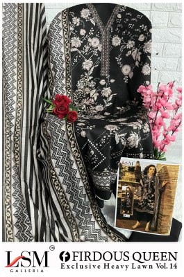 Firdous Queen vol 14 by Lsm Galleria Pure Heavy Lawn unstitched suit catalogue at affordable rate salwar kameez catalogs