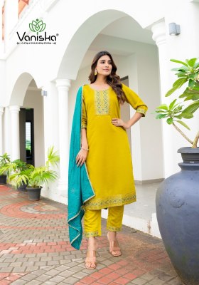 Fiza vol 2 by Vaniska straight roman silk fancy kurti pant and dupatta catalogue readymade suit catalogs