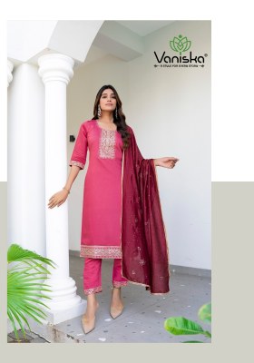 Fiza vol 2 by Vaniska straight roman silk fancy kurti pant and dupatta catalogue readymade suit catalogs