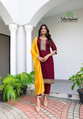 Fiza vol 2 by Vaniska straight roman silk fancy kurti pant and dupatta catalogue readymade suit catalogs