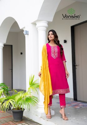 Fiza vol 2 by Vaniska straight roman silk fancy kurti pant and dupatta catalogue readymade suit catalogs