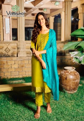 Fiza vol 4 by Vaniska Roman silk embroidered kurti with pant and dupatta pair at amavi expo readymade suit catalogs