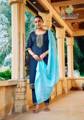 Fiza vol 4 by Vaniska Roman silk embroidered kurti with pant and dupatta pair at amavi expo readymade suit catalogs