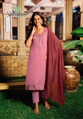 Fiza vol 4 by Vaniska Roman silk embroidered kurti with pant and dupatta pair at amavi expo readymade suit catalogs