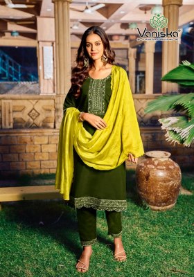 Fiza vol 4 by Vaniska Roman silk embroidered kurti with pant and dupatta pair at amavi expo readymade suit catalogs