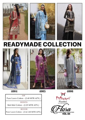 Flora 4 by Mishri Creation Heavy Pure Lawn Cotton Full Stitched suit catalogue readymade suit catalogs