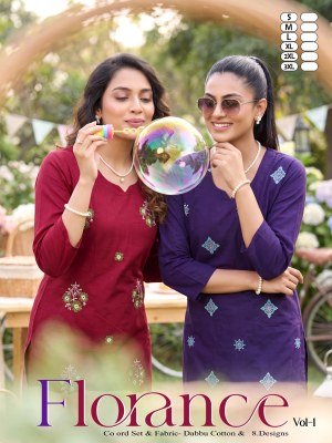 Florance Dhabu Cotton Plain Co-Ord Set with Embroidery Work wholesale catalogs