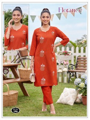 Florance Dhabu Cotton Plain Co-Ord Set with Embroidery Work co ord set catalogs