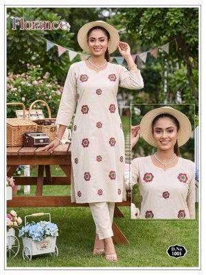 Florance Dhabu Cotton Plain Co-Ord Set with Embroidery Work co ord set catalogs
