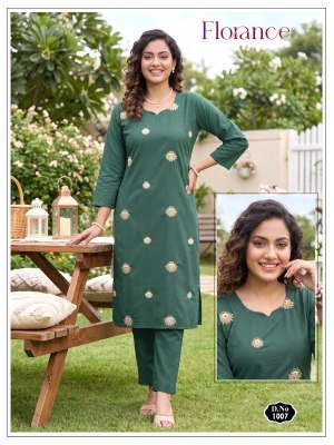 Florance Dhabu Cotton Plain Co-Ord Set with Embroidery Work co ord set catalogs