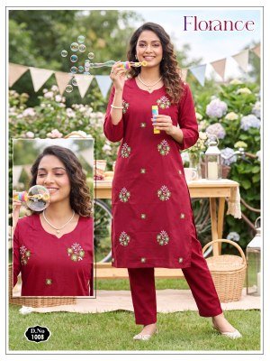 Florance Dhabu Cotton Plain Co-Ord Set with Embroidery Work co ord set catalogs
