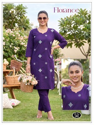 Florance Dhabu Cotton Plain Co-Ord Set with Embroidery Work co ord set catalogs