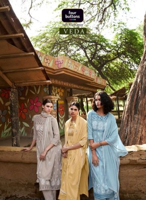 Four Buttons Veda Pure Linen Cotton Kurti Pant And Dupatta set wholesale Kurti catalogue  Amavi