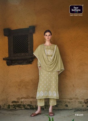 Four Buttons Veda Pure Linen Cotton Kurti Pant And Dupatta set wholesale Kurti catalogue  kurtis catalogs
