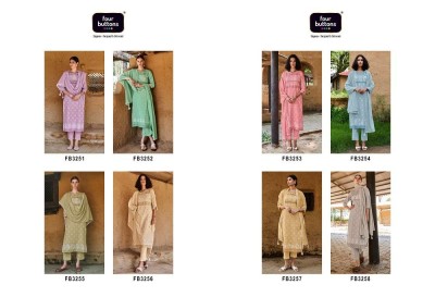 Four Buttons Veda Pure Linen Cotton Kurti Pant And Dupatta set wholesale Kurti catalogue  kurtis catalogs