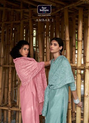 Four buttons new ambar vol 2  fancy linen cotton slub Kurti with pants and dupatta set catalogue  Amavi