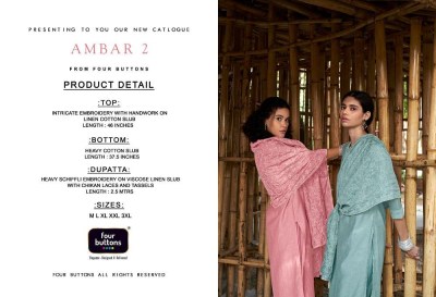 Four buttons new ambar vol 2  fancy linen cotton slub Kurti with pants and dupatta set catalogue  kurtis catalogs