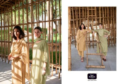 Four buttons new ambar vol 2  fancy linen cotton slub Kurti with pants and dupatta set catalogue  kurtis catalogs