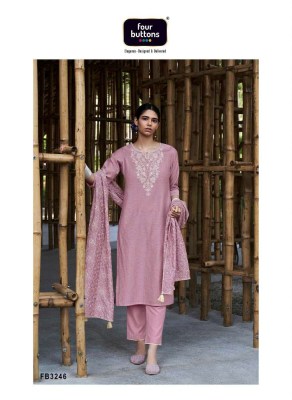Four buttons new ambar vol 2  fancy linen cotton slub Kurti with pants and dupatta set catalogue  kurtis catalogs