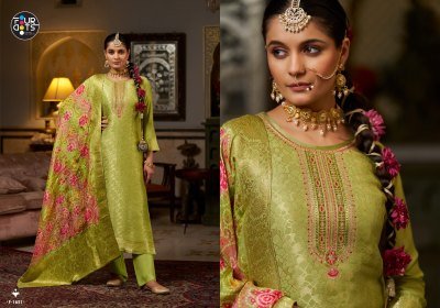 Fourdots Jelani  Brocade Muslin Top with Bsy Cotton Bottom And Printed Jacquard Dupatta Wholesale dress material catalogs