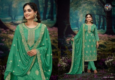 Fourdots Lipika Unstitched Designer Glass Organza Top with Muslin Bottom And Embellished Dupatta Wholesale dress material catalogs