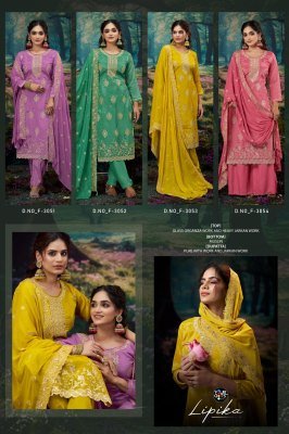 Fourdots Lipika Unstitched Designer Glass Organza Top with Muslin Bottom And Embellished Dupatta Wholesale dress material catalogs