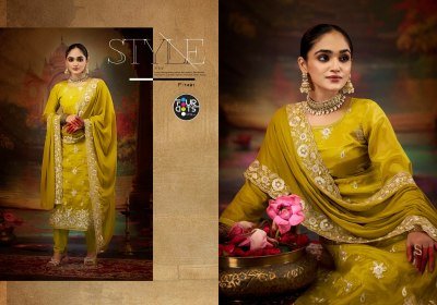Fourdots Sajini Unstitched  Elegant Glass Organza Top with Jarkan Work And Muslin Bottom Set with Heavy Jarkan Dupatta Wholesale dress material catalogs