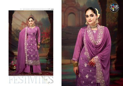 Fourdots Sajini Unstitched  Elegant Glass Organza Top with Jarkan Work And Muslin Bottom Set with Heavy Jarkan Dupatta Wholesale dress material catalogs
